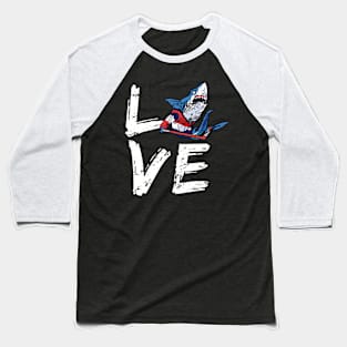 Hockey Shark Lover Distress Design Baseball T-Shirt